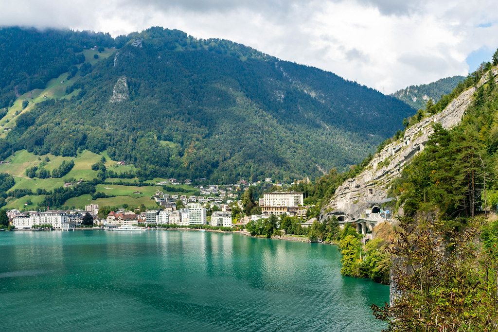 View of the lake Lucern and Sisikon town View of the lake Lucern and Sisikon town