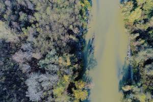 Aerial view of Arges river, trees on both sides of the river, Romania (Flip 2019) Aerial view of Arges river, trees on both sides of the river, Romania (Flip 2019)