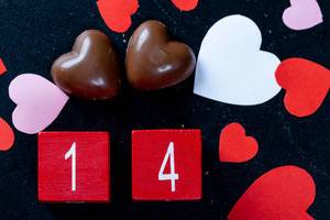 Background with chocolates and date 14 for Valentine Background with chocolates and date 14 for Valentine