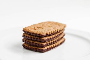 Close up of biscuits with chocolate and oat flakes Close up of biscuits with chocolate and oat flakes