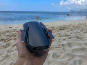 Close up of DJI Mavic Air Drone on Anse Source d Close up of DJI Mavic Air Drone on Anse Source d