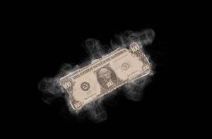 Dollar banknote with smoke on black background Dollar banknote with smoke on black background