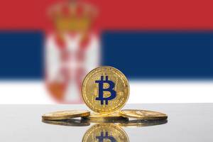 Golden Bitcoin and flag of Serbia Golden Bitcoin and flag of Serbia