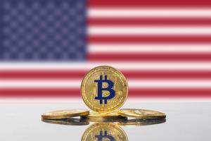 Golden Bitcoin and flag of United States Golden Bitcoin and flag of United States