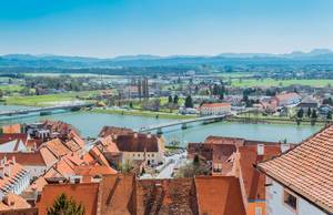 Panoramic view from Ptuj Castle over Drava river, Slovenia Panoramic view from Ptuj Castle over Drava river, Slovenia