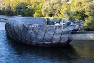 River Mur with the artificial floating platform Mur island River Mur with the artificial floating platform Mur island