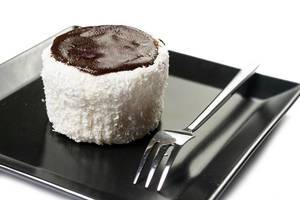 Russian Hat cake on the black square plate Russian Hat cake on the black square plate