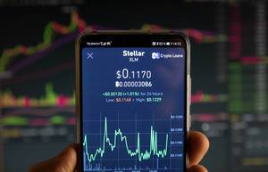 Stellar cryptocurrency price graph chart on mobile phone screen Stellar cryptocurrency price graph chart on mobile phone screen